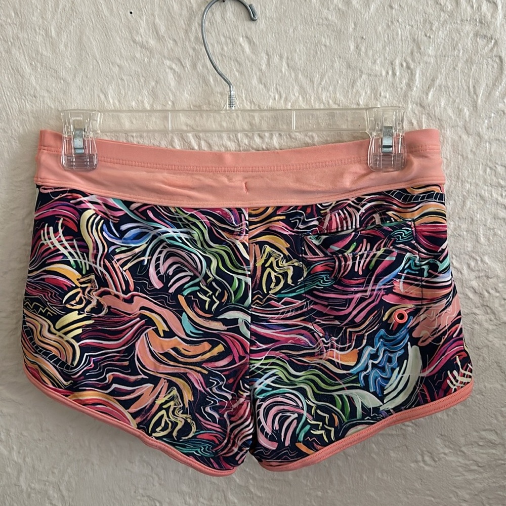 Athleta Girl Swim Cannonball 2.0 Shorts Coral Multi Pattern Blue Pink XL 14 - Picture 2 of 4